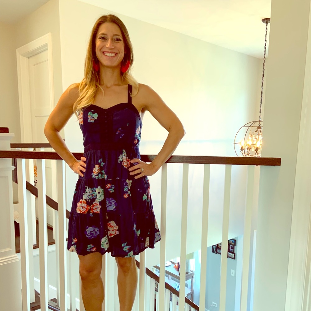 Navy Floral Print Dress
